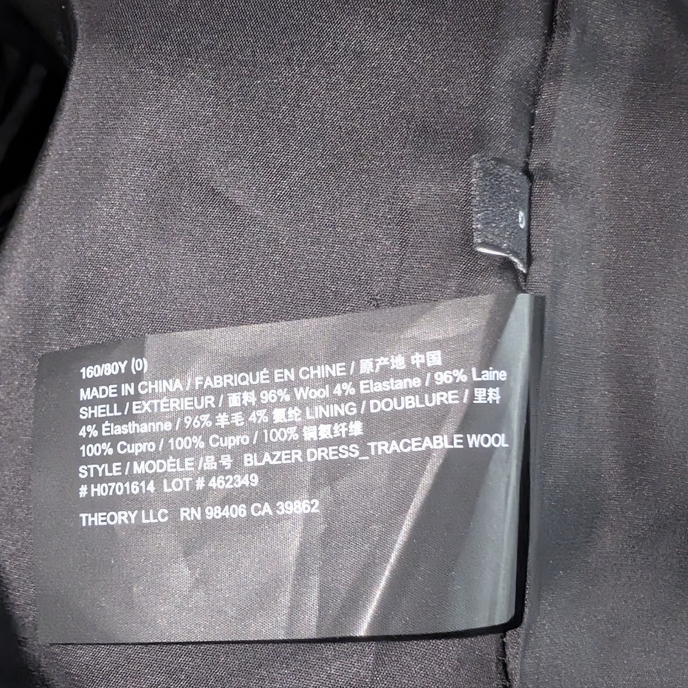 Theory Blazer dress, Wool, Black, Size 0, NWOT - Picture 7 of 8